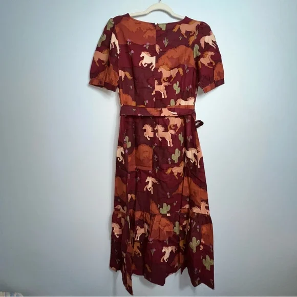 Princess Highway Country Roam Take Me Home Horse Midi Dress Brown AU 8 US 4 West - Picture 8 of 16